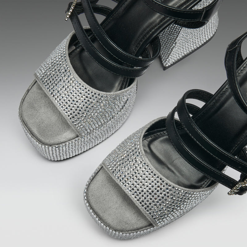 Felicity Crystal Strappy Heels- Silver - Top View