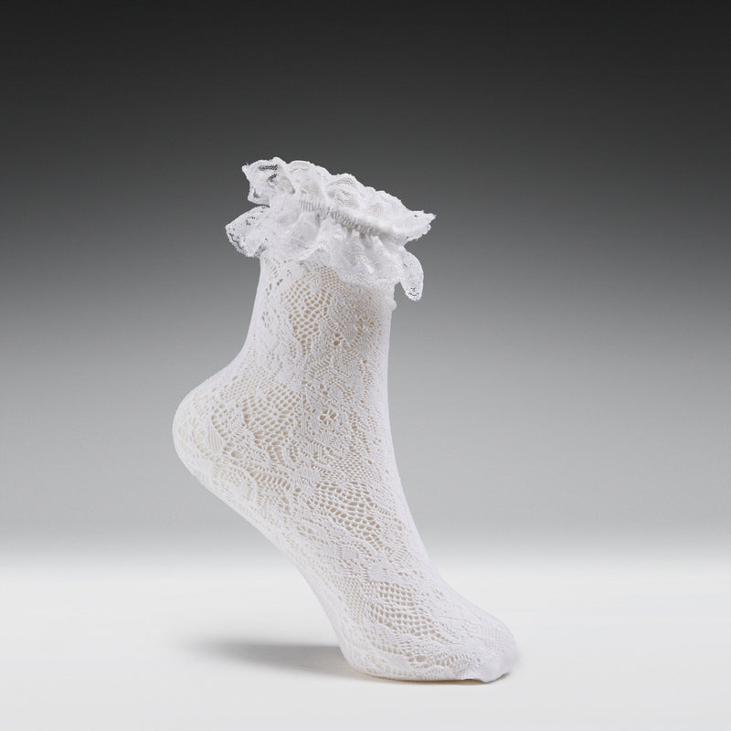White lace sock on a gray background
