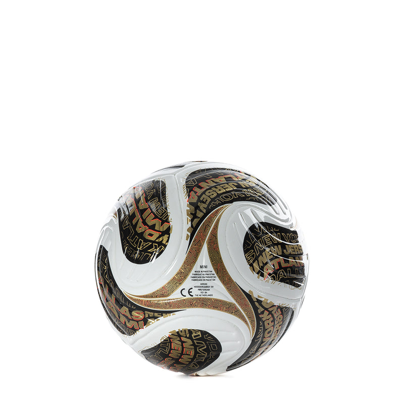 Trionda Finals mini ball, white with black and gold text-style panels and FIFA mark