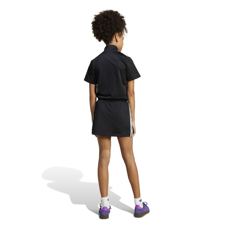 Youth black athletic dress back view with elastic waist and short sleeves