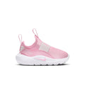 Toddler pink slip-on running sneaker with lace pull and white sole