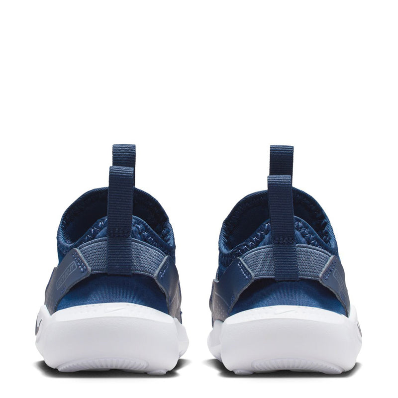Toddler dark blue slip-on sneakers with rear pull tabs and white sole