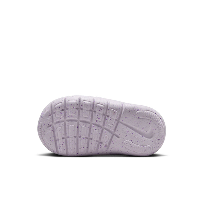 Toddler sneaker outsole with light gray tread and speckled texture