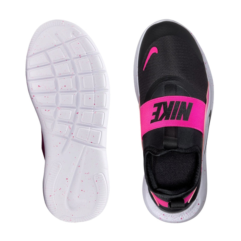 Youth slip-on shoe soles: white treaded outsole and black insole with pink detail