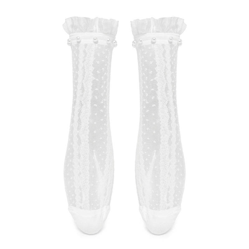 Flutterby Lace Pearl White Socks