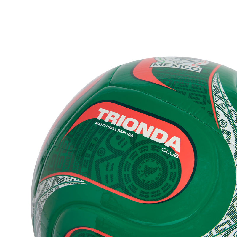 Green soccer ball with TRIONDA text, Match Ball Replica Club logo, and red oval design