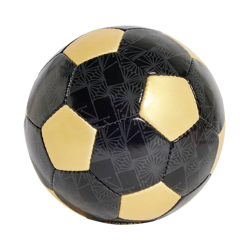 Black and gold Mexico soccer ball with geometric pattern and hex panel stitching