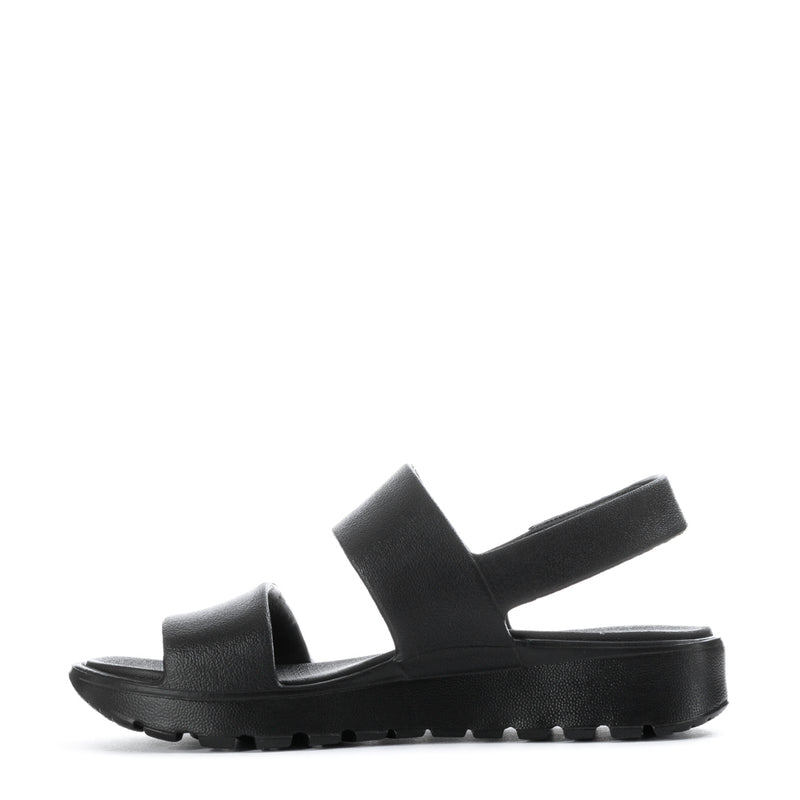 Foamies women's black sport sandals, side view with cushioned footbed