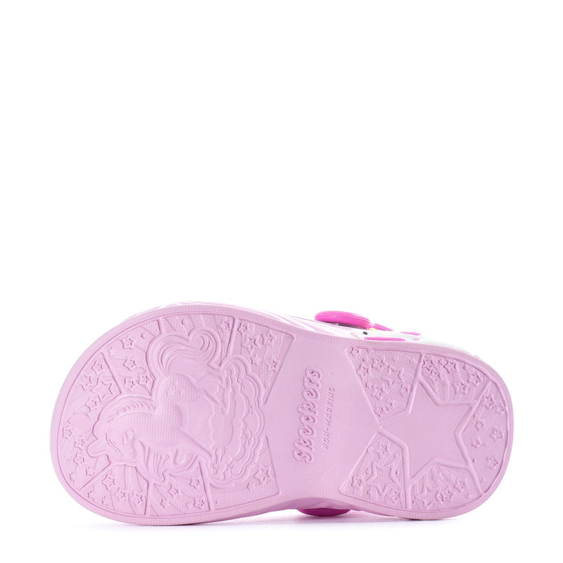 Pink toddler clog outsole with textured grip pattern and molded star shapes