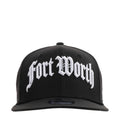 Black baseball cap with white Fort Worth front embroidery
