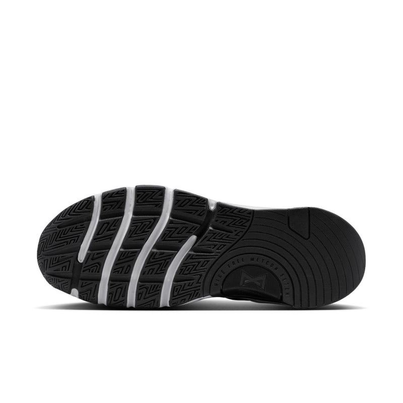 Men's black rubber outsole with patterned tread and white sidewall panels
