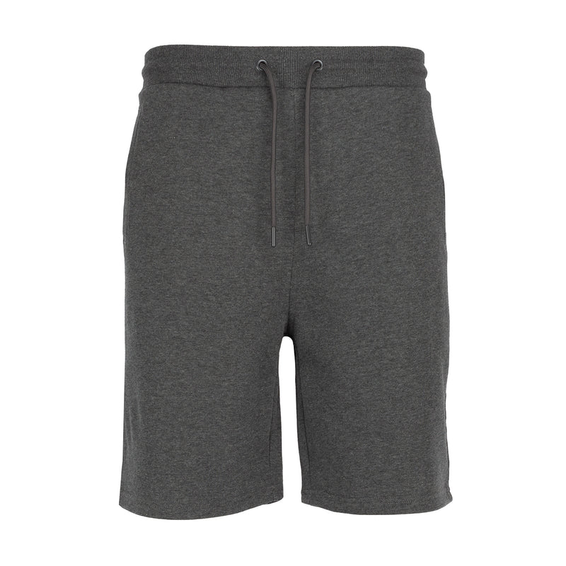 Men's charcoal french terry shorts with drawstring waist and front pockets