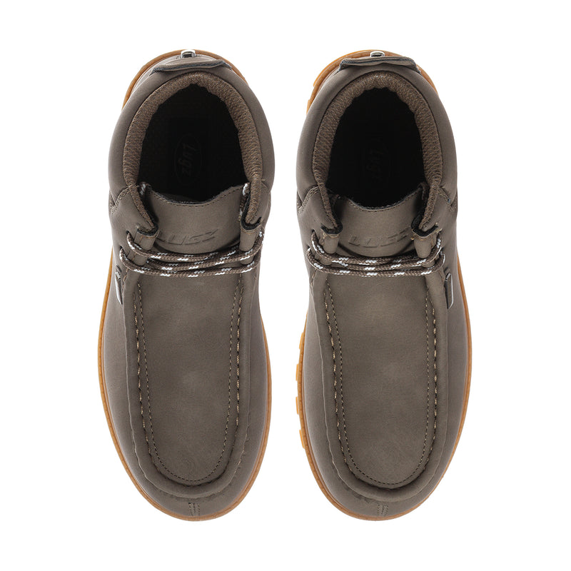 Men’s chukka boot pair with padded collar and dark rubberized cap toe