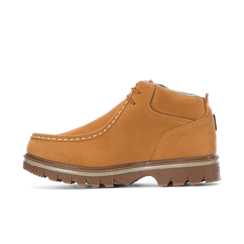 Men's wheat suede slip-on-style chukka boot with lace-up detail and tread sole