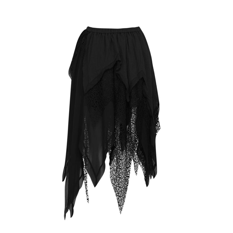 Black skirt with lace detailing on a white background