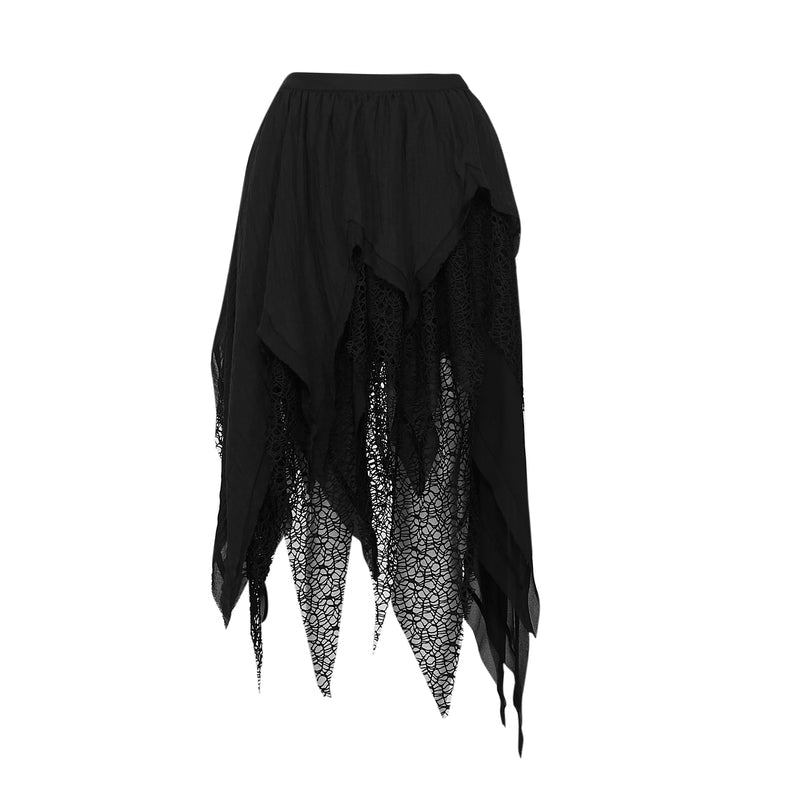 Black skirt with lace detailing on a white background