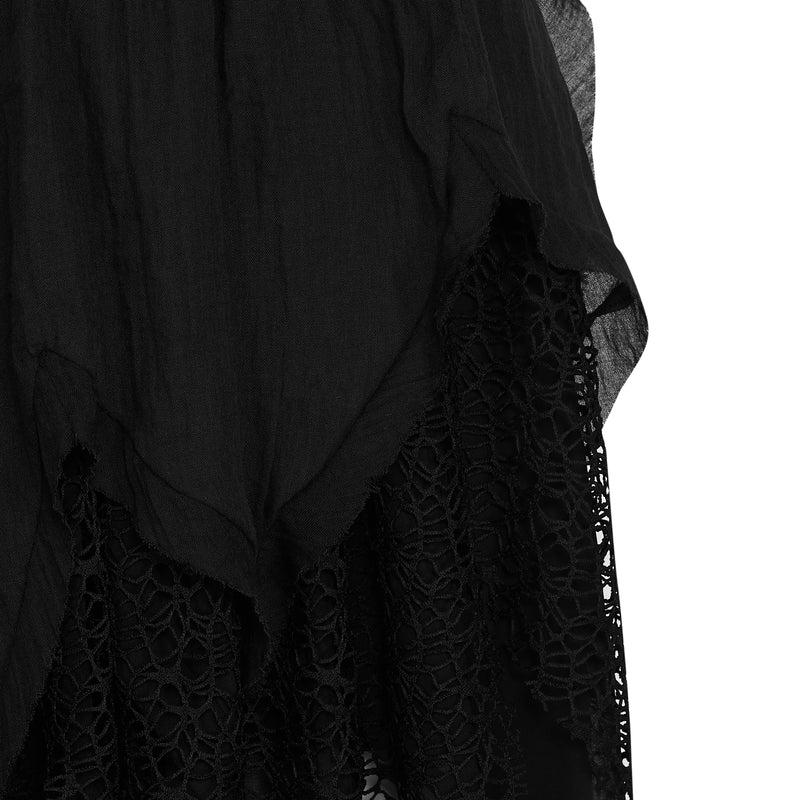 Black lace garment with a close-up view on a white background