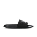 Men's black slide sandal with wide strap and embossed logo
