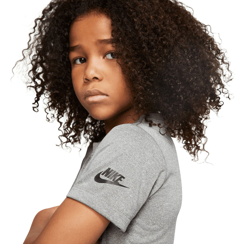Kids Nike short set: heather gray T-shirt with small side Nike logo