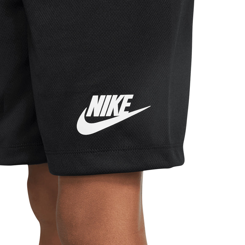 Kids Nike short set: black shorts with white Nike logo at hem