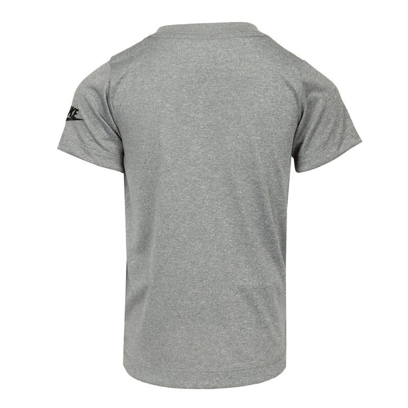 Toddler heather gray T-shirt, back view with small Nike logo