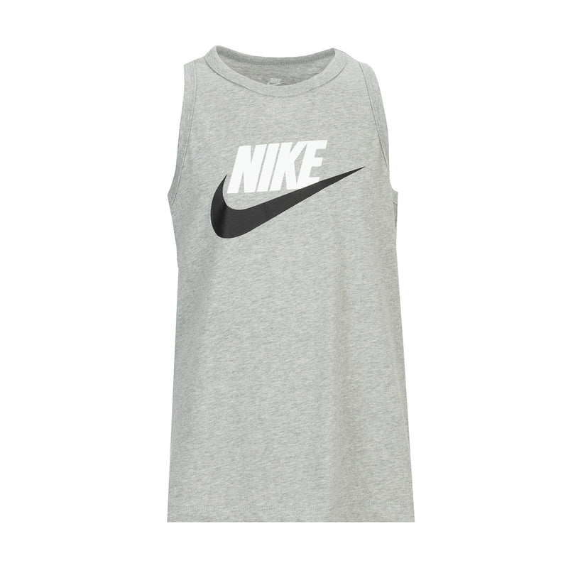 Youth Nike tank top, dark grey heather, sleeveless with front swoosh logo