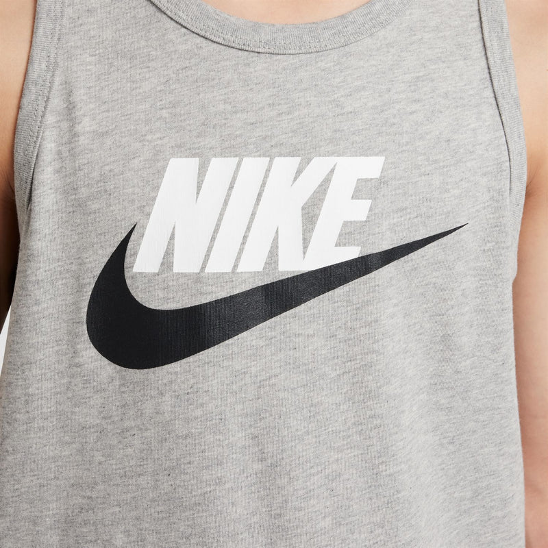 Youth Nike tank top, dark grey heather, large front swoosh print