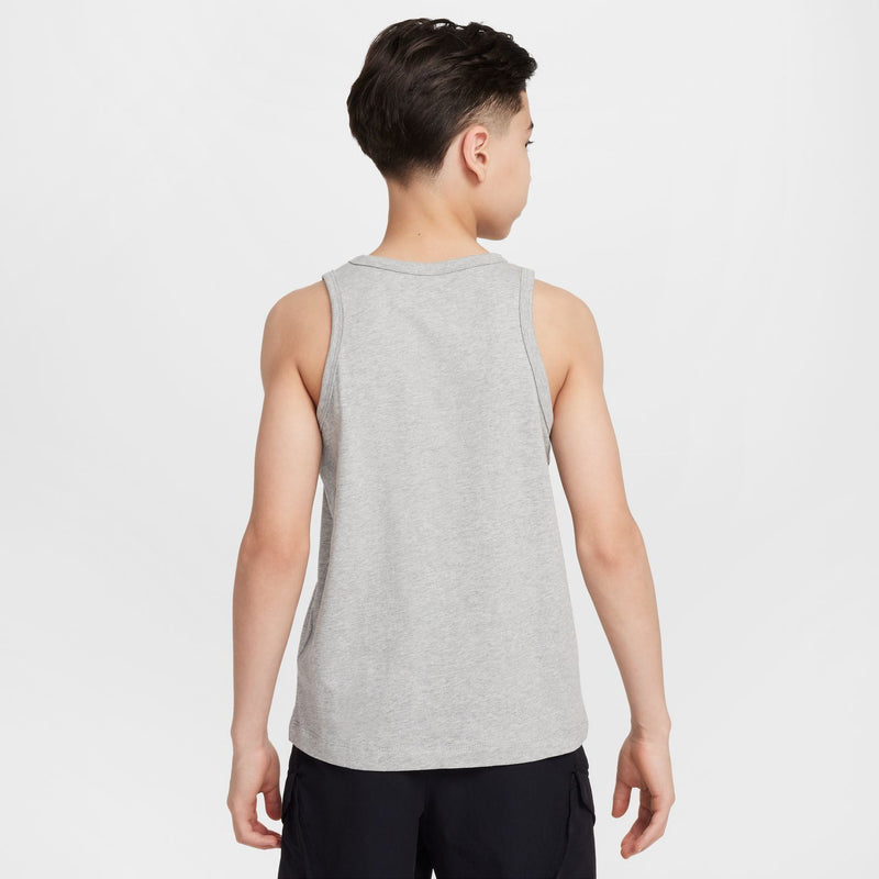Youth Nike tank top, dark grey heather, back view