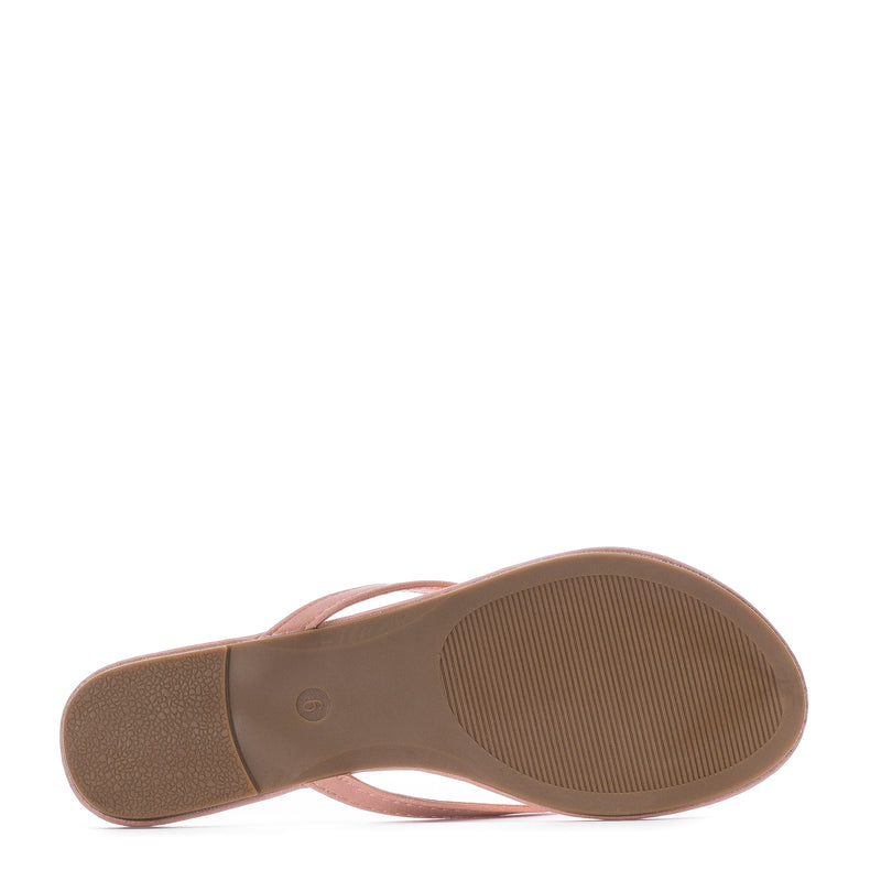 Blush nubuck flip-flops outsole view with textured tread