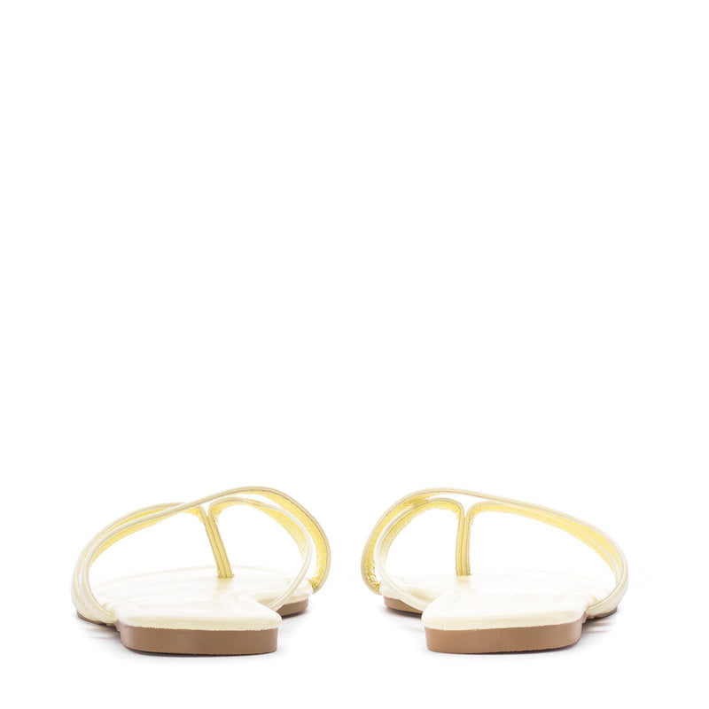 Women's yellow flip-flops, open heel with Y-strap and flat rubber sole