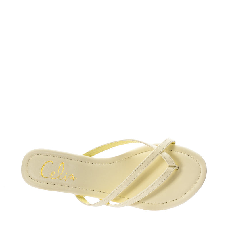 Women's yellow flip-flops, cream footbed with stitched strap detail