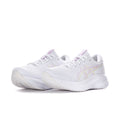 White women’s running sneakers with pastel lilac and rainbow side stripes