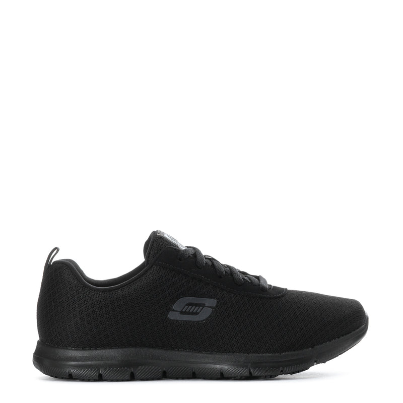 Women’s black lace-up wide sneakers with knit fabric and side logo