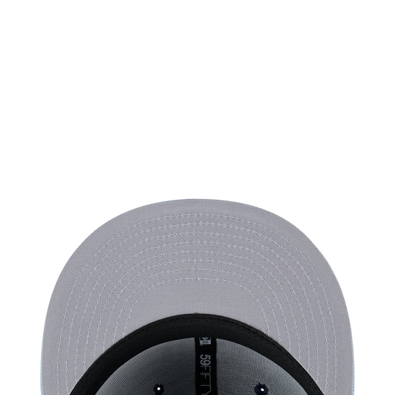 Two-tone cap with medium gray crown, black underside band, and strap detail