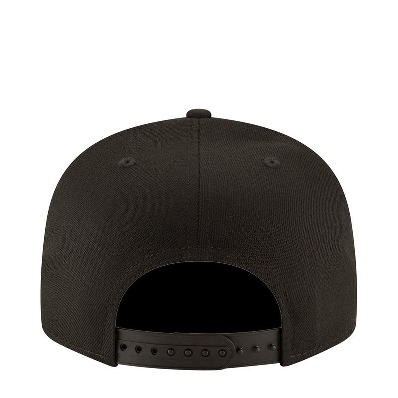 Black baseball cap back view with ventilation eyelets and adjustable strap