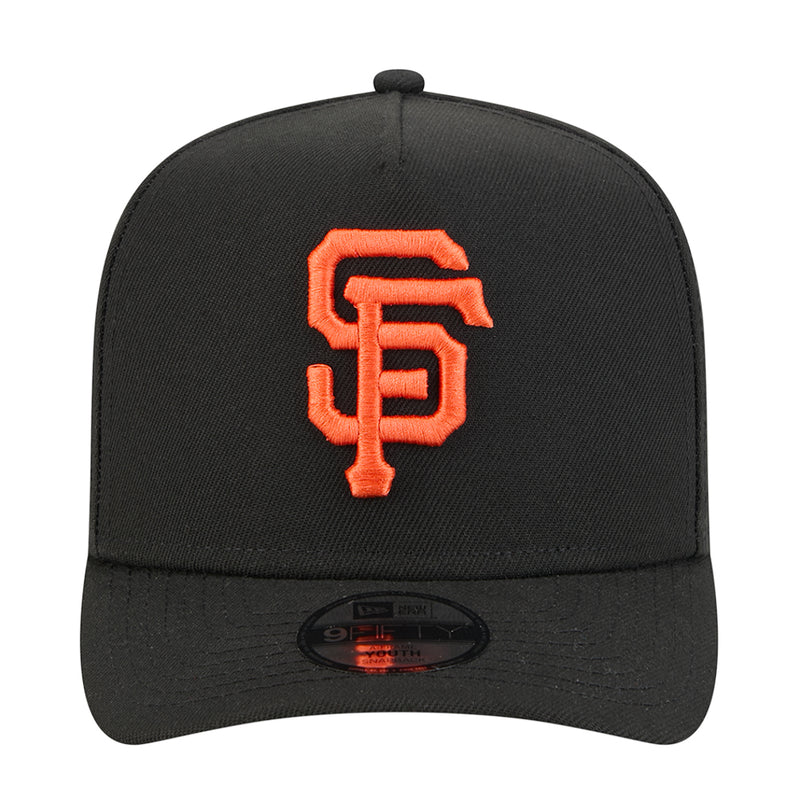 Youth black baseball cap with orange stitched SF logo on the front.