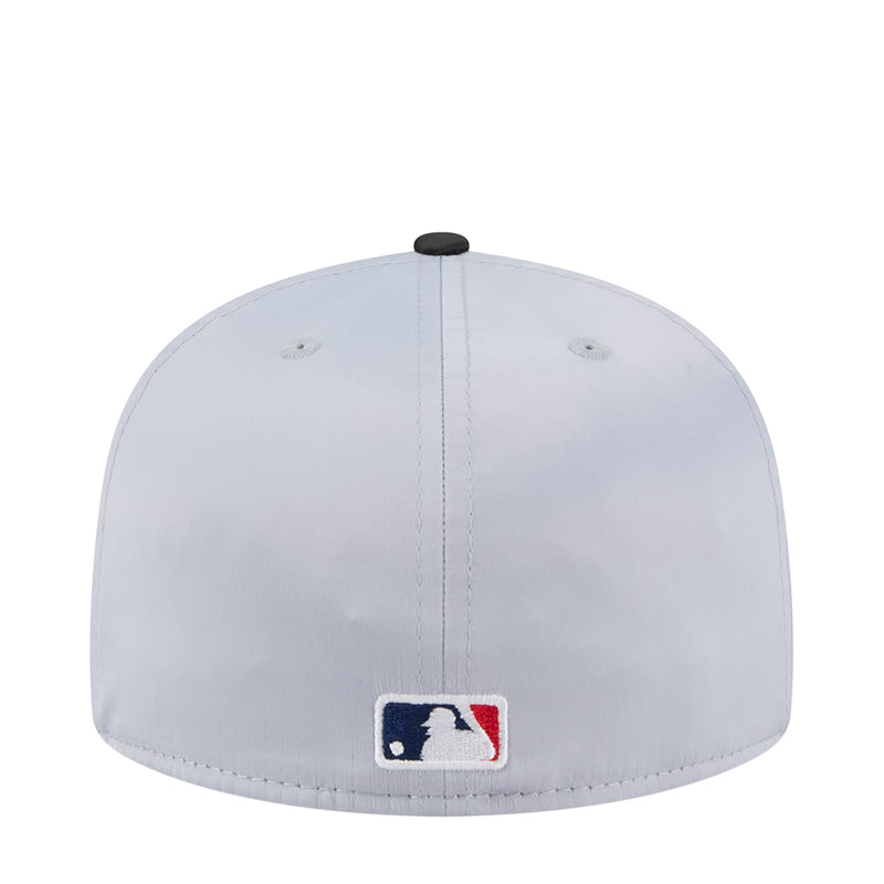 Light gray baseball cap with navy and red batter logo patch