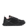 Black lace-up athletic sneaker with pink collar lining and textured side panels.
