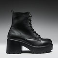 Black leather boot with a chunky sole on a gradient background