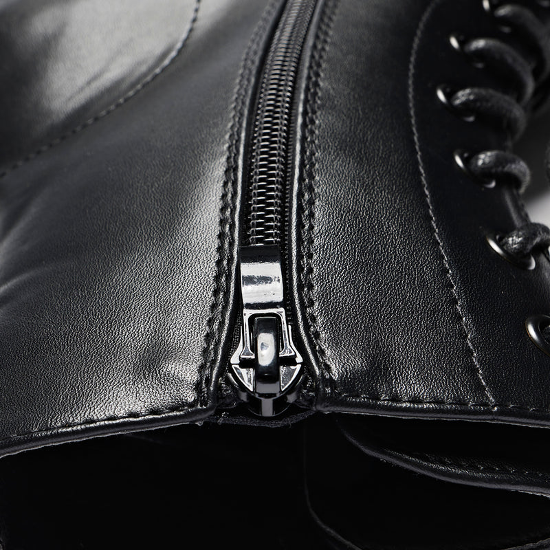 GIN Platform Military Boots - Ankle Boots - KOI Footwear - Black - Zip Detail