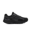 Black men's running shoe with lace-up mesh upper and cushioned rubber sole