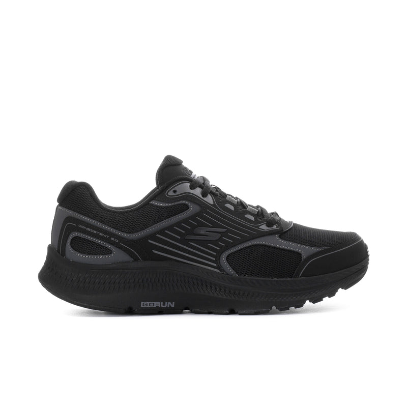 Black men's running shoe with lace-up mesh upper and cushioned rubber sole