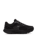 Black women's running shoe with lace-up design and textured mesh upper