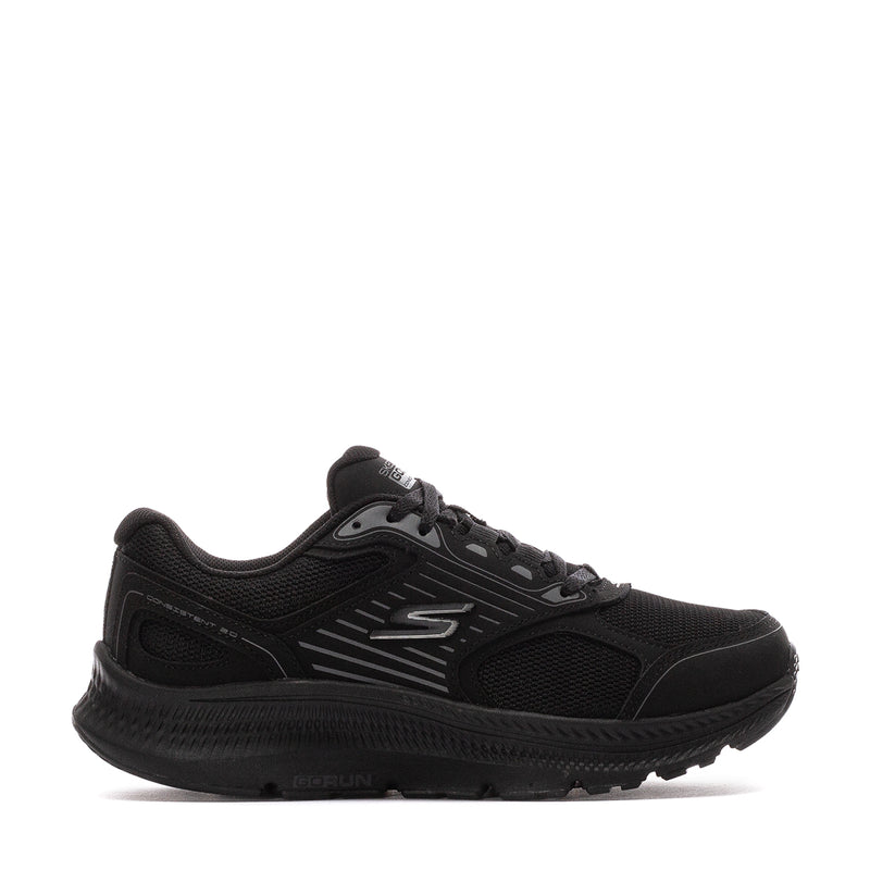Black women's running shoe with lace-up design and textured mesh upper