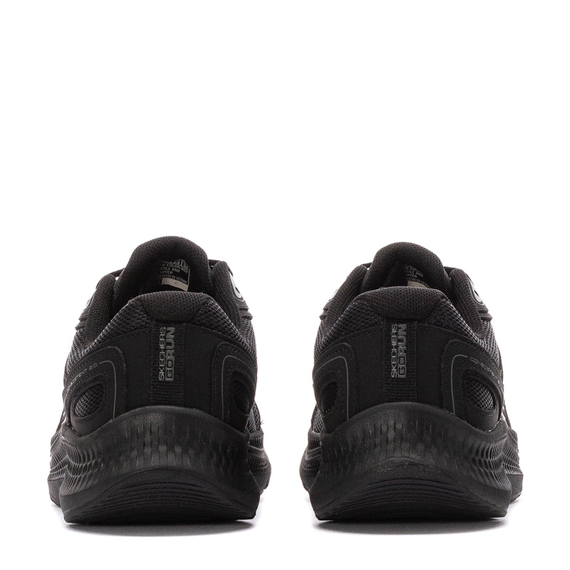 Black women's running shoes heel view with padded collar and textured sole