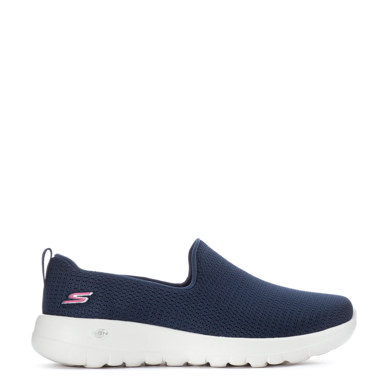 Women's navy slip-on sneaker with white sole and mesh upper