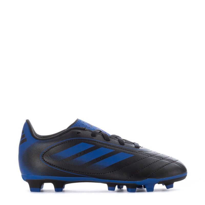Kids black-and-blue soccer cleat, lace-up, molded studs outsole