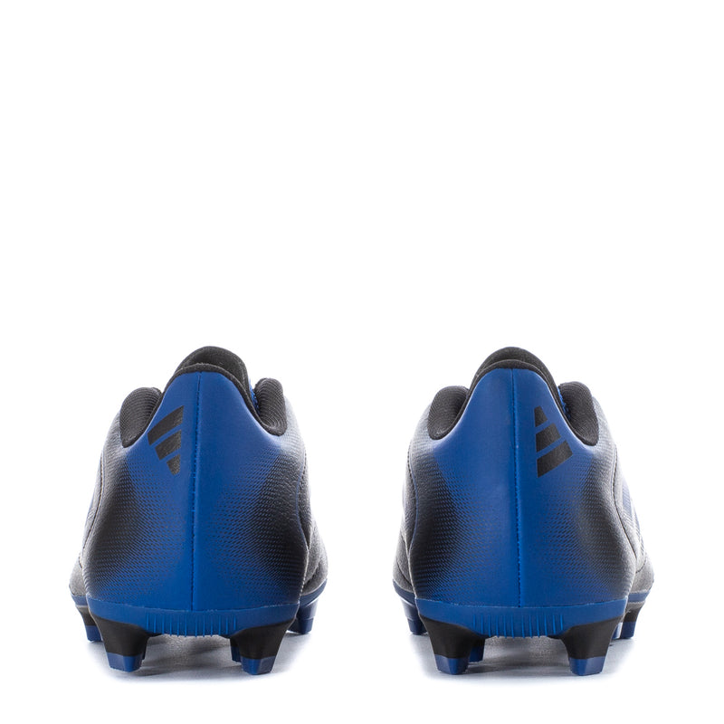 Kids black-and-blue soccer cleat heel and toe backs, molded studs