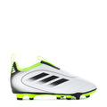 Kids soccer cleats, white/black with neon green trim and FG ground studs