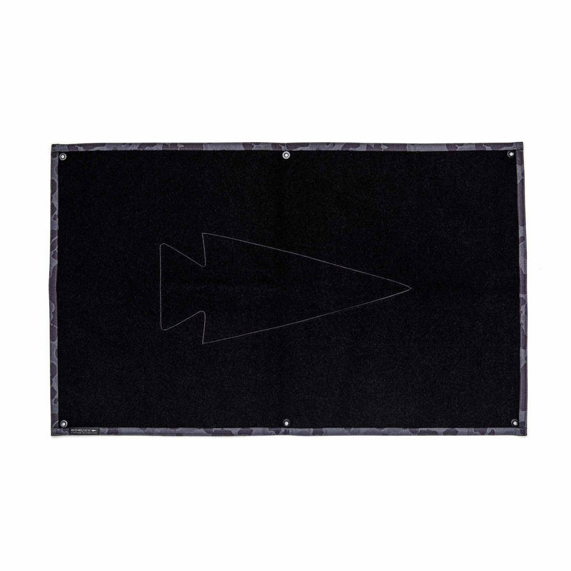 GORUCK black gear mat with arrowhead logo and camouflage border, rucking equipment